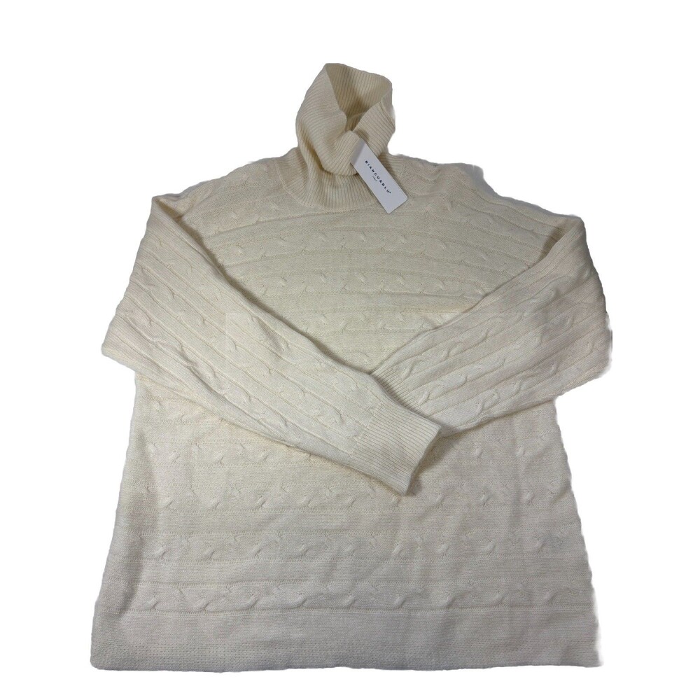 Bianco Blu Sweater Womens Sm Merino Wool Cashmere Winter White Turtleneck Tunic